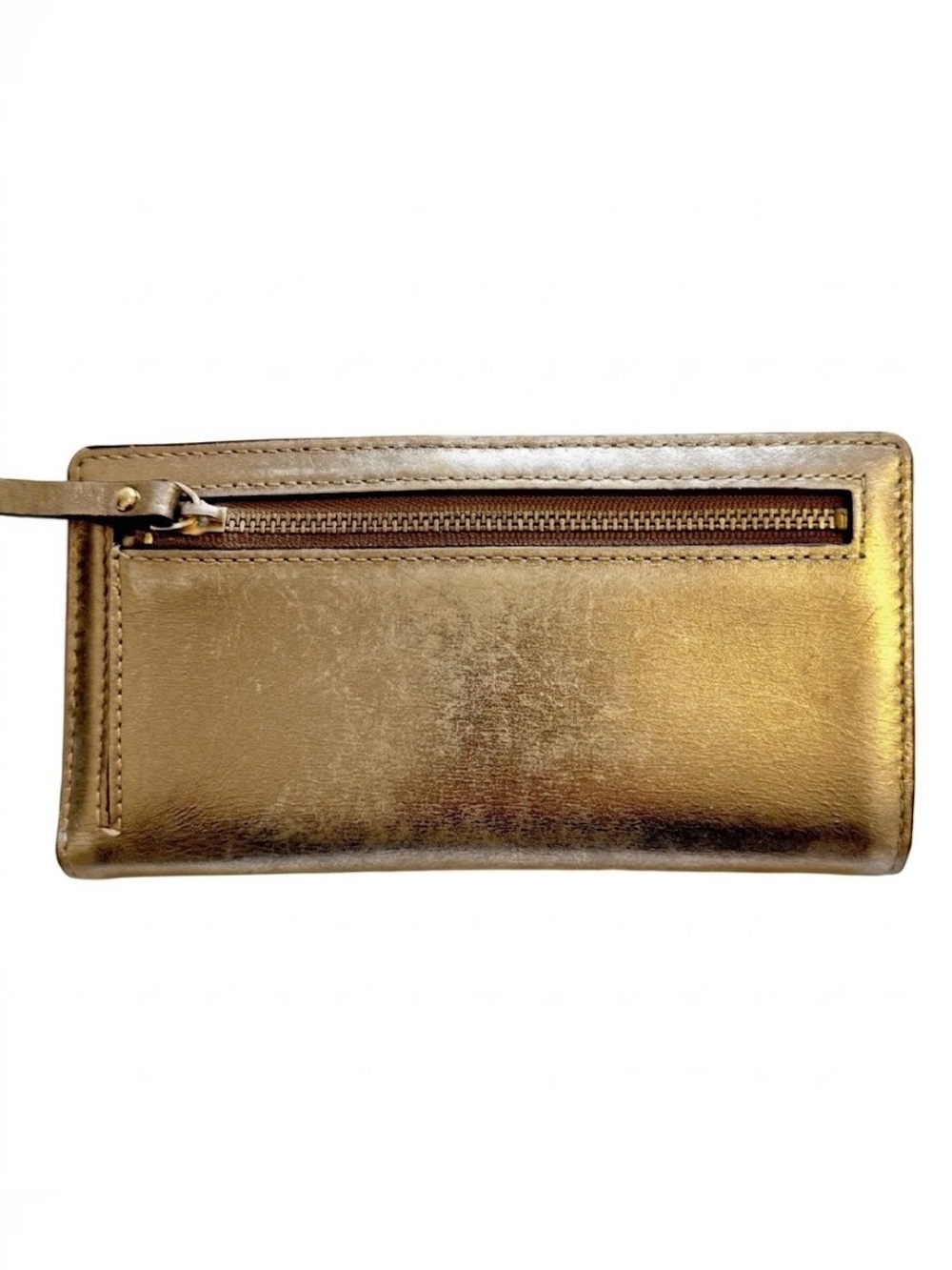 Kate Spade Slim Gold Bifold Leather Wallet Snap Closure Pink Interior Polka Dot - Picture 2 of 3